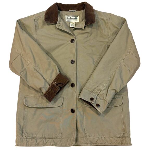 L.L. Bean Jackets & Blazers - LL Bean Adirondack Quilt Lined Chore Barn Coat Womens Medium Beige Corduroy Trim